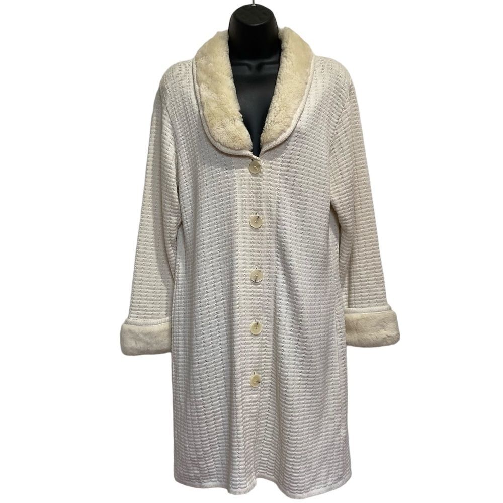 Vintage Maria Lisa Long Line Cardigan Button Front Faux Fur Collar & Cuffs Sz M